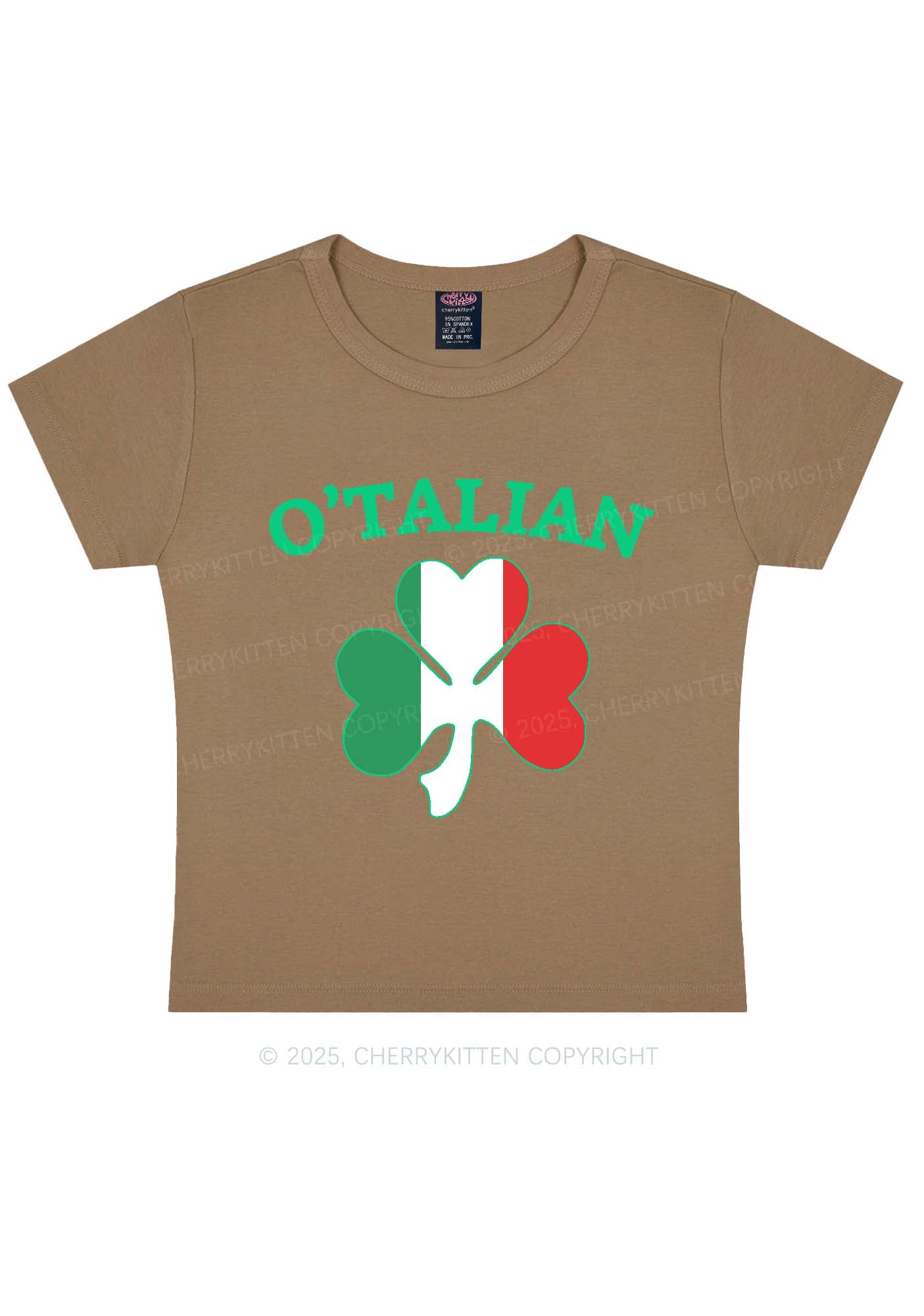 OTalian Shamrock St Patricks Y2K Baby Tee Cherrykitten