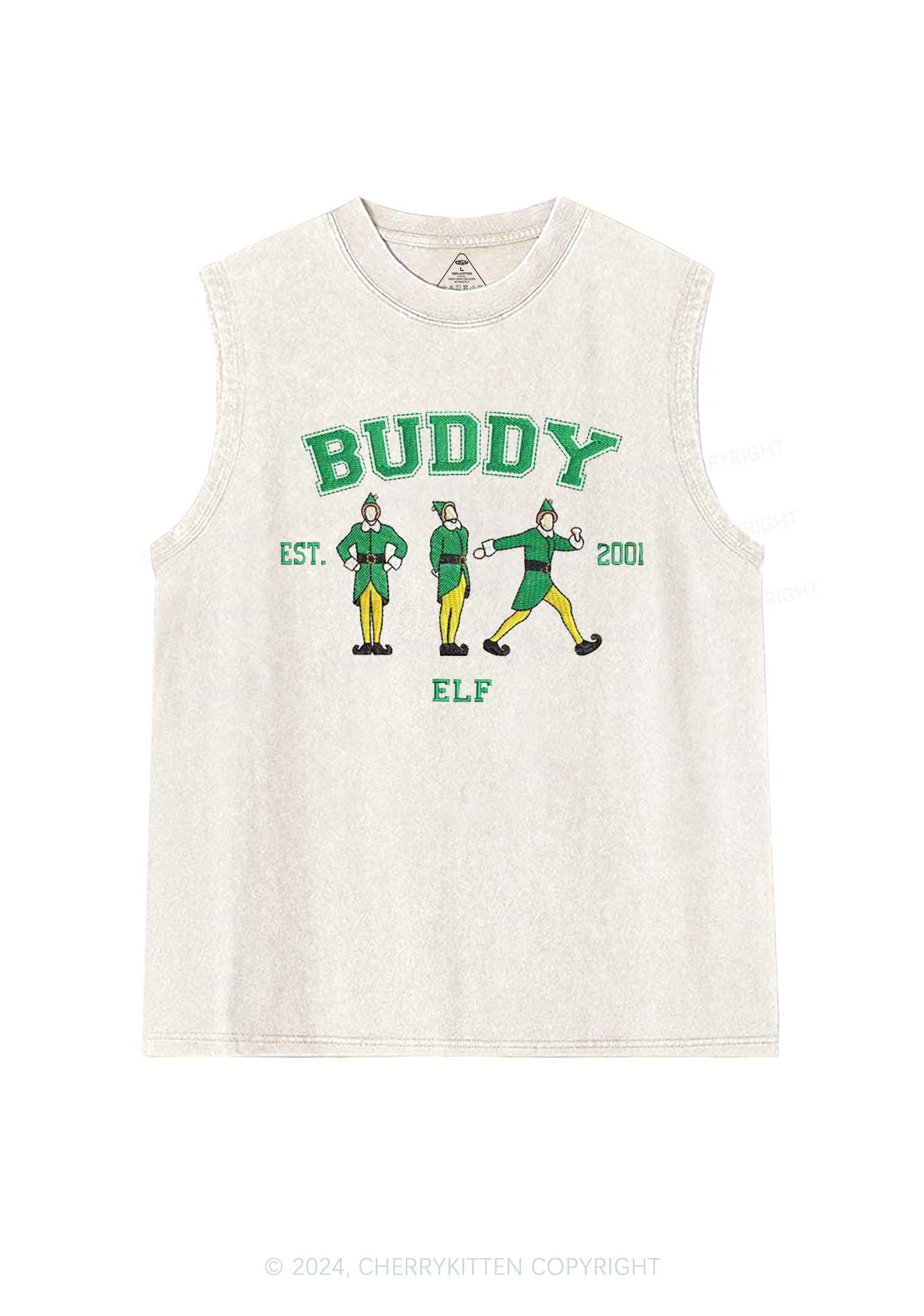 Christmas Elf Buddy Y2K Washed Tank Cherrykitten