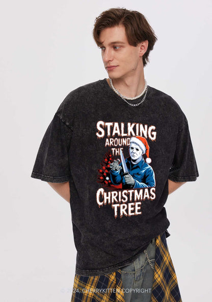 Stalking Around Christmas Tree Y2K Washed Tee Cherrykitten