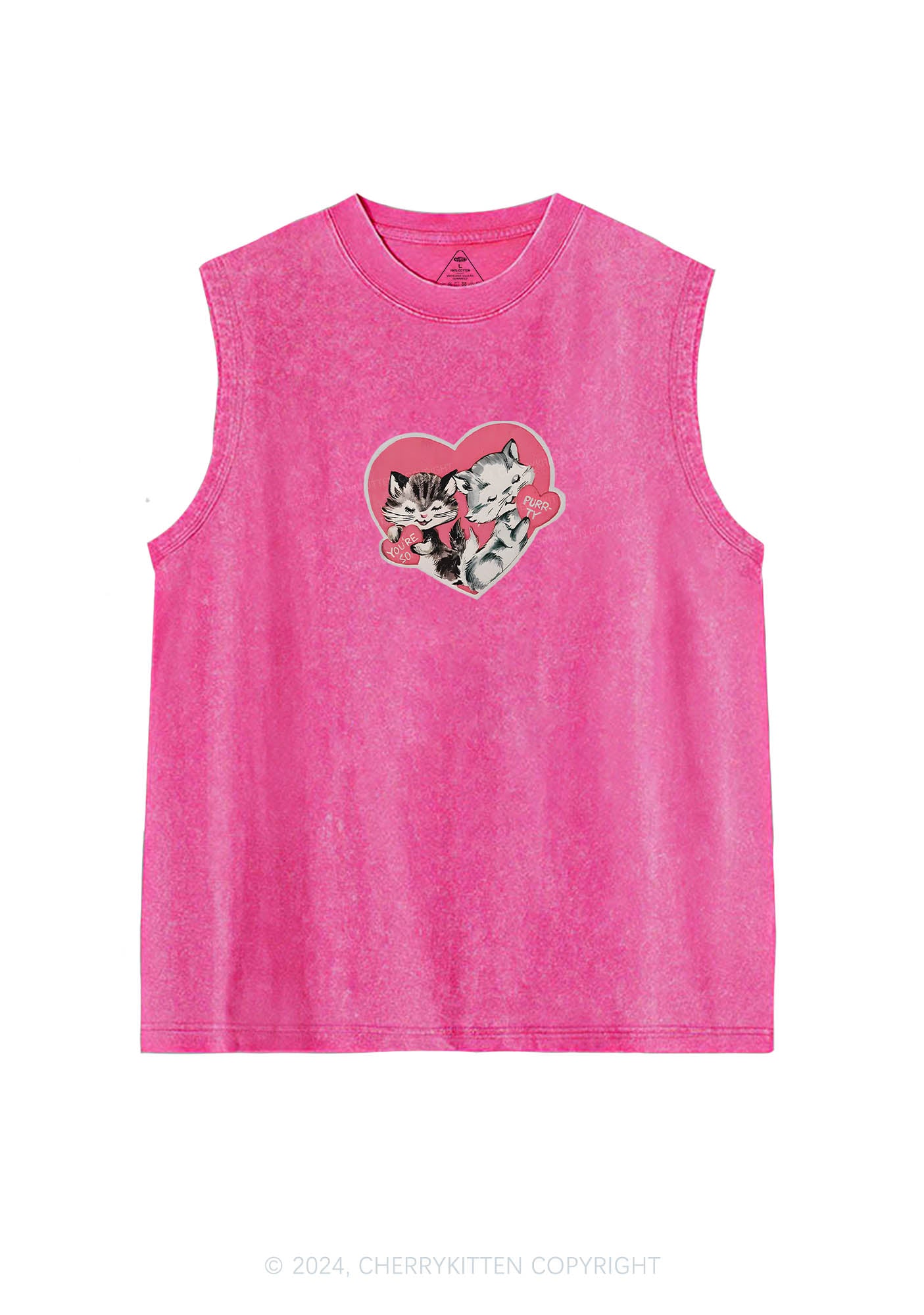 You Are So Purrty Y2K Valentine's Day Washed Tank Cherrykitten