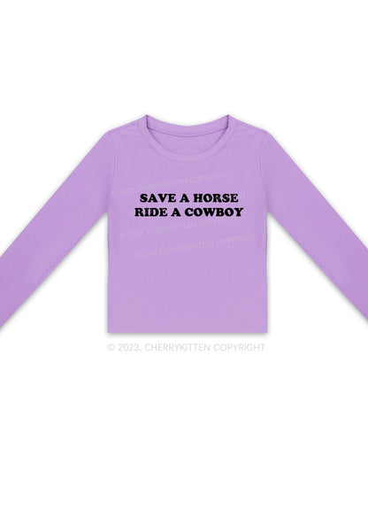 Save A Horse Y2K Long Sleeve Crop Top Cherrykitten