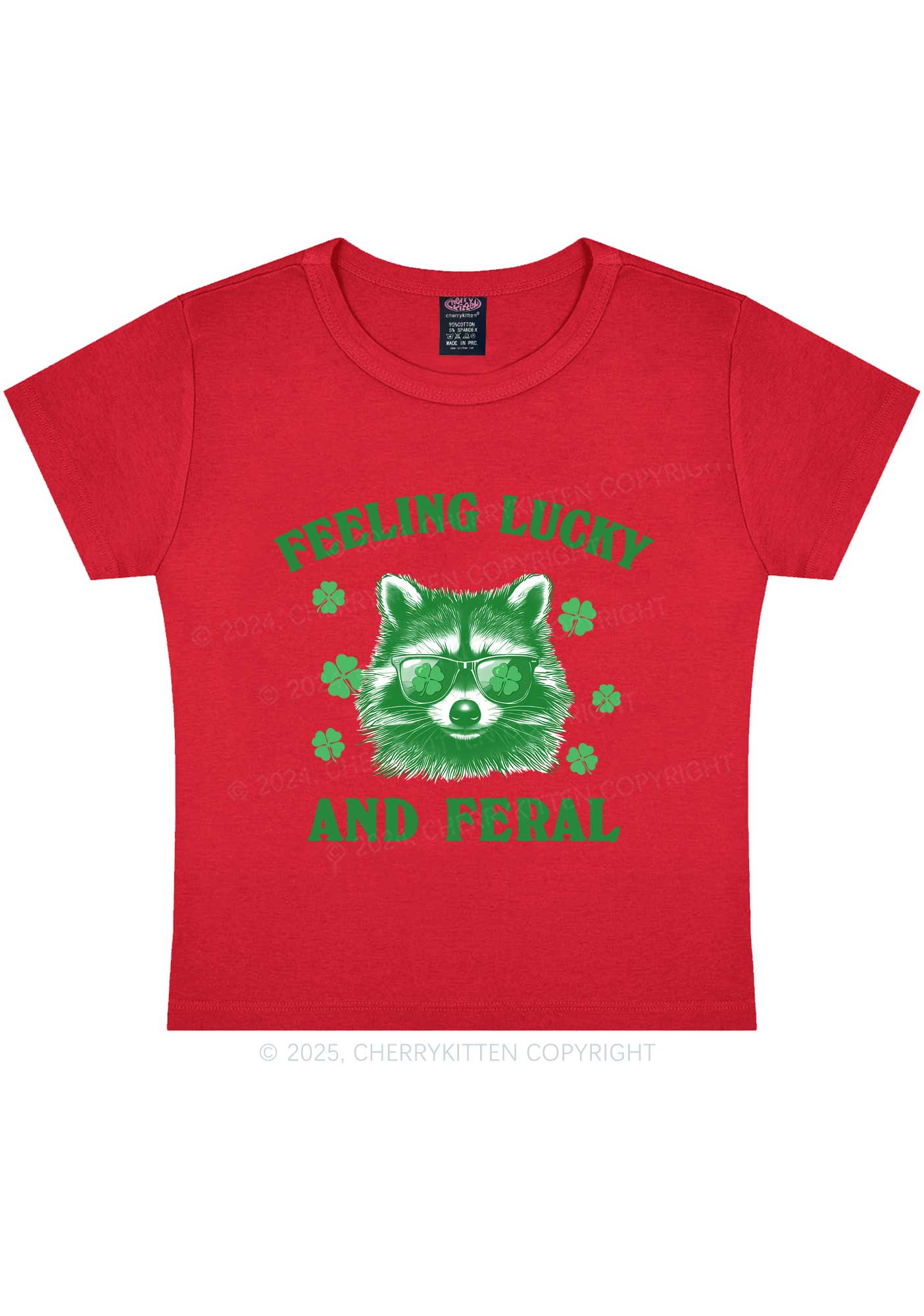 Feeling Lucky And Feral St Patricks Y2K Baby Tee Cherrykitten