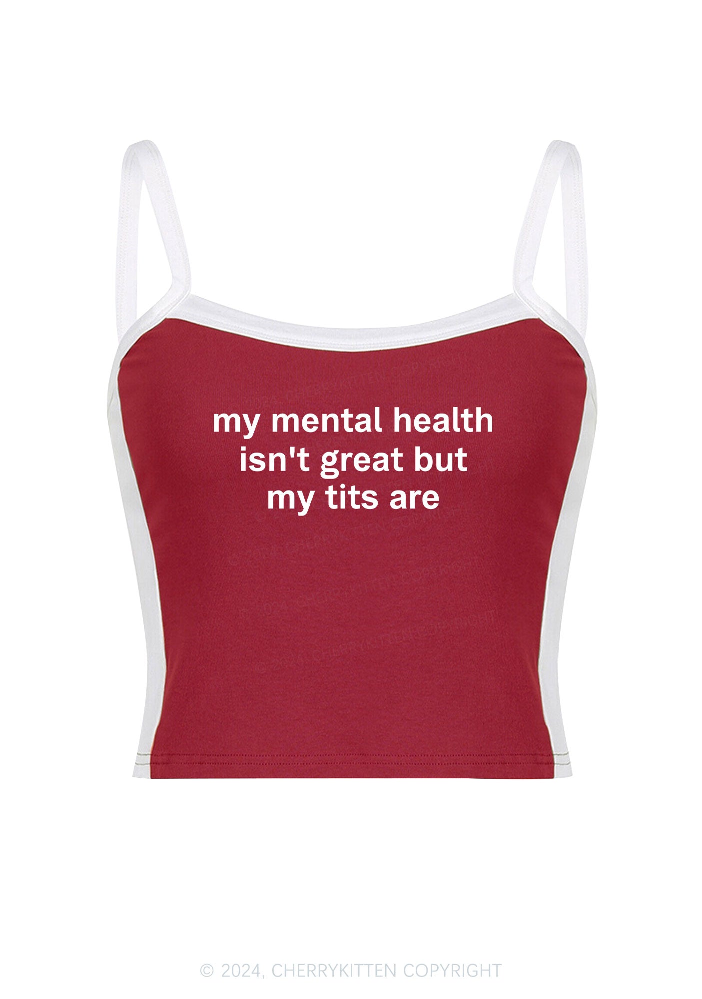 My Mental Health Isn't Great Y2K Color Block Crop Cami Top Cherrykitten