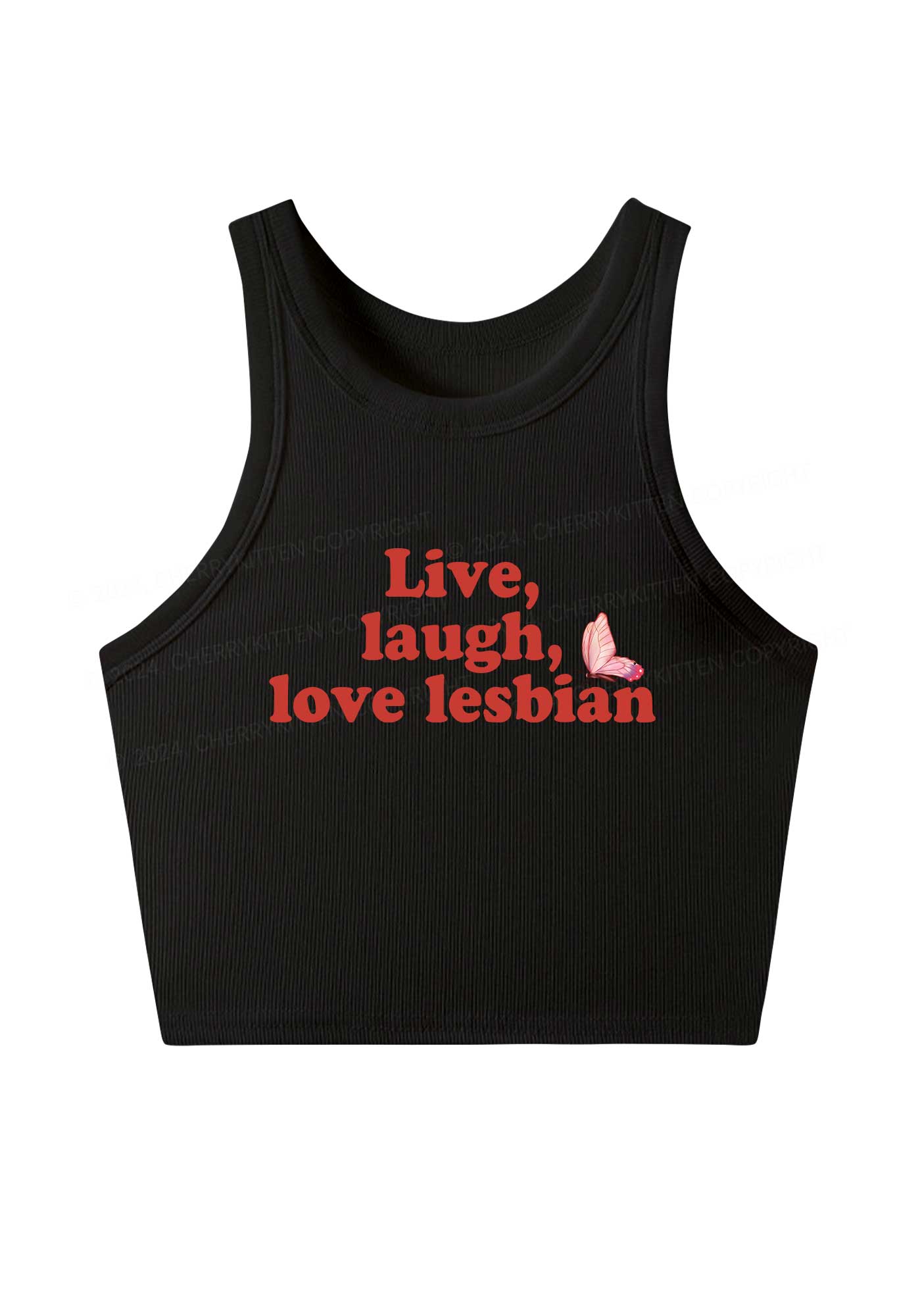 Live Laugh Love Lesbian Y2K Crop Tank Top Cherrykitten