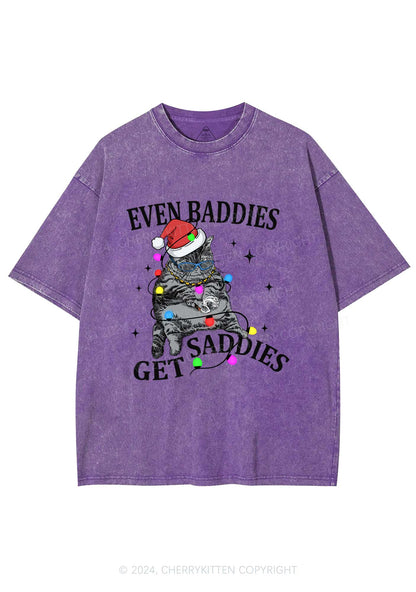 Christmas Baddie Cat Y2K Washed Tee Cherrykitten