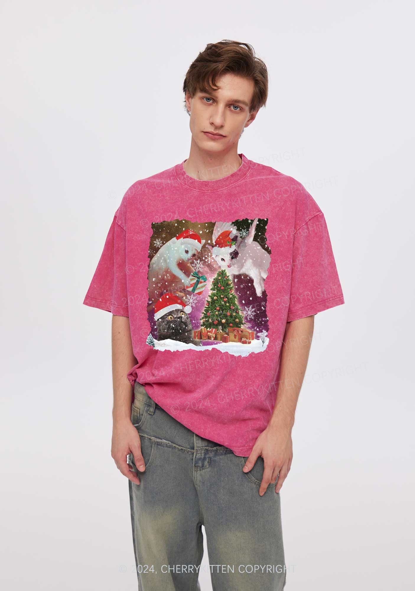 Christmas Cats Gift Y2K Washed Tee Cherrykitten