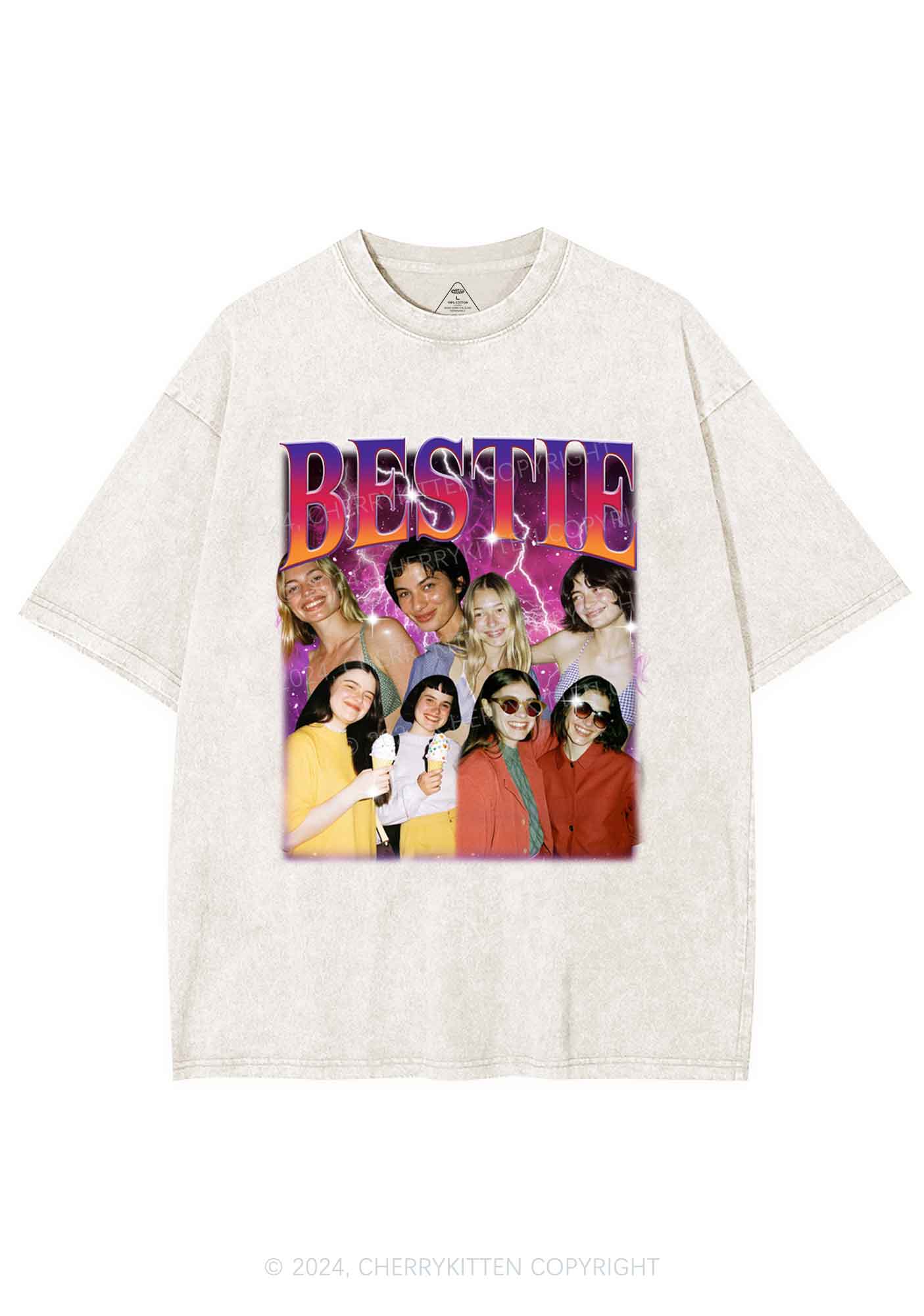 Custom Bestie Photo Y2K Valentine's Day Washed Tee Cherrykitten