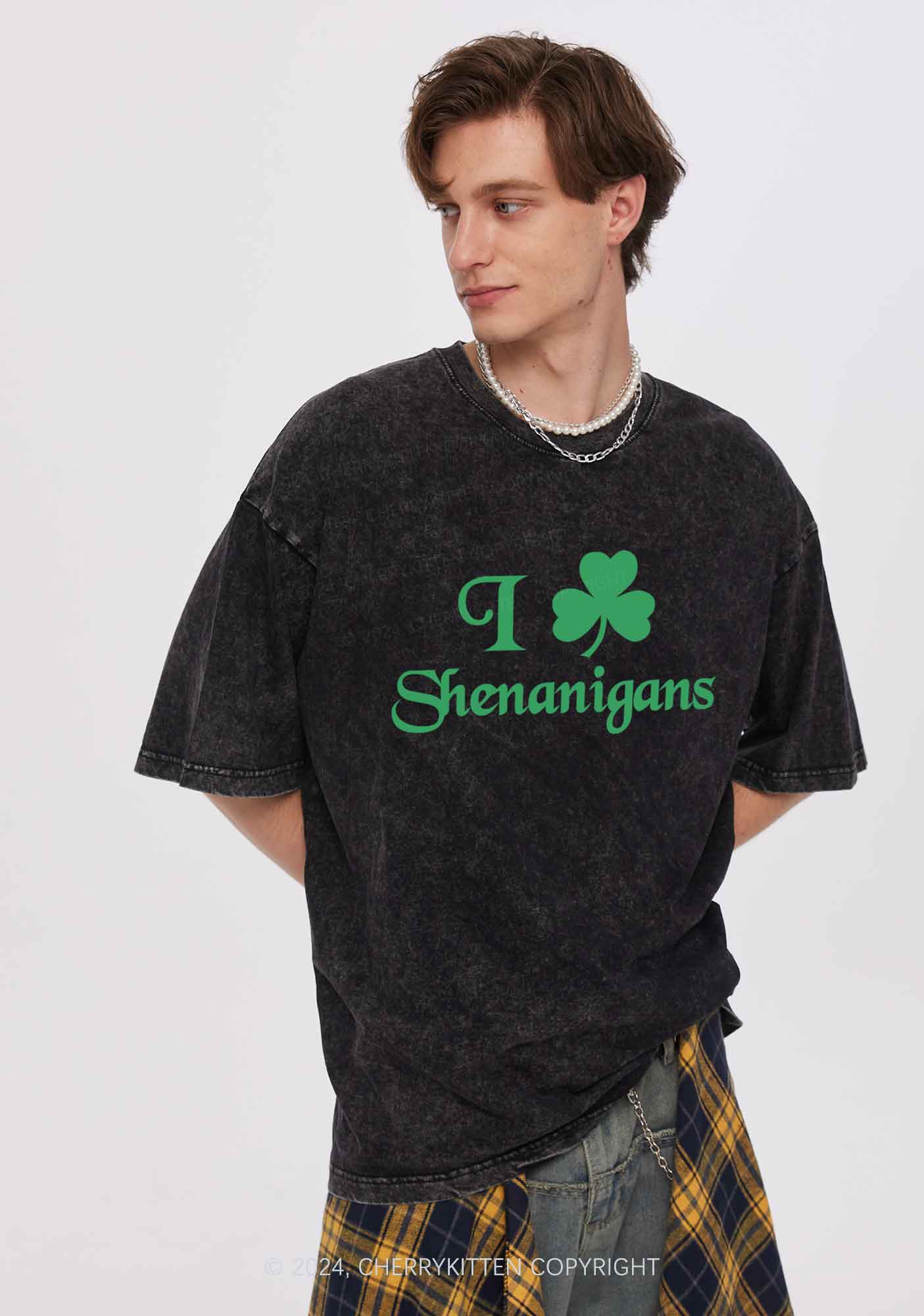 I Love Shenanigans St Patricks Y2K Washed Tee Cherrykitten