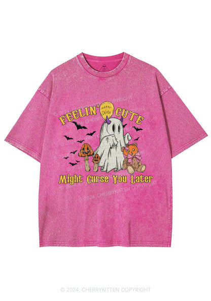 Halloween Feelin Cute Y2K Washed Tee Cherrykitten