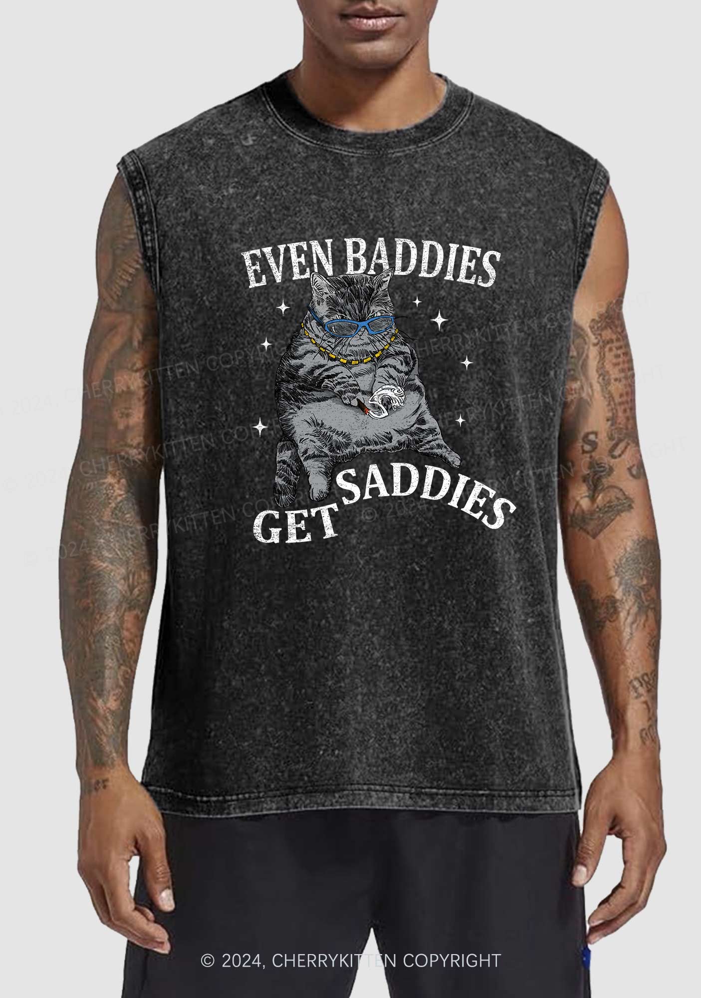 Even Baddies Get Saddies Y2K Washed Tank Cherrykitten