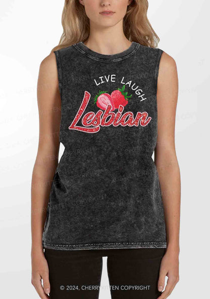 Live Laugh Lesbian Y2K Washed Tank Cherrykitten