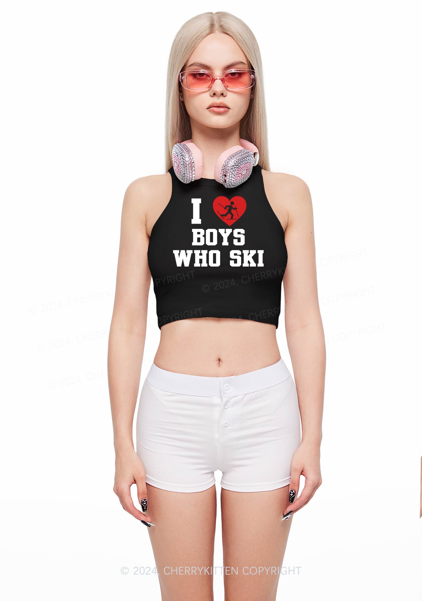 I Love Ski Boys Y2K Crop Tank Top Cherrykitten