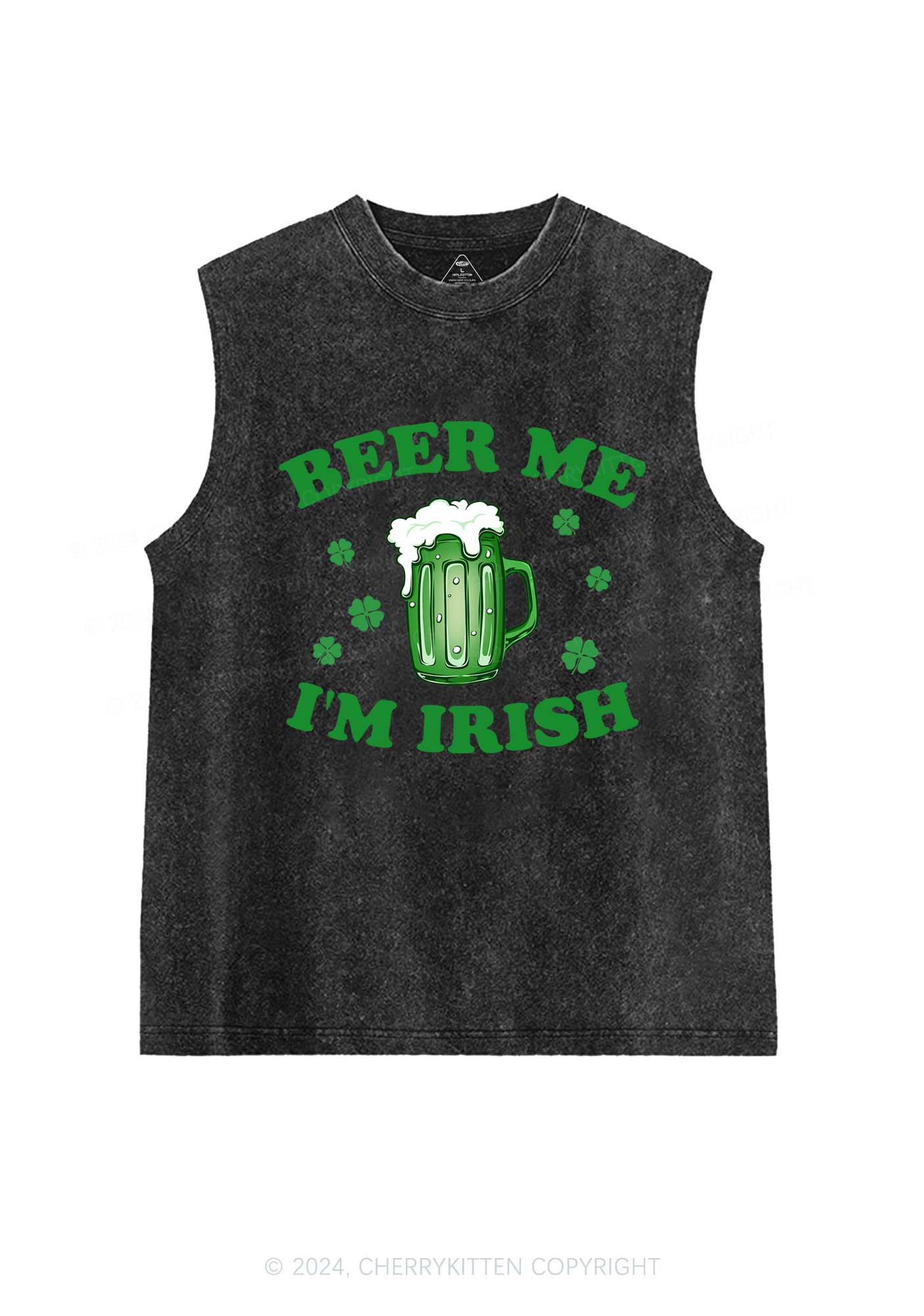 Beer Me Im Irish St Patricks Y2K Washed Tank Cherrykitten