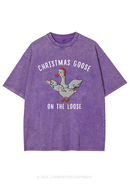 Christmas Goose On The Loose Y2K Washed Tee Cherrykitten