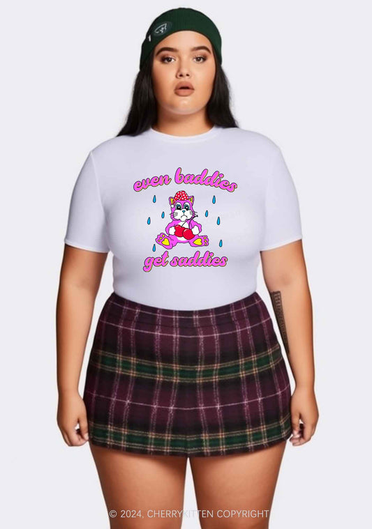 Curvy Baddies Got Saddies Cat Y2K Baby Tee Cherrykitten