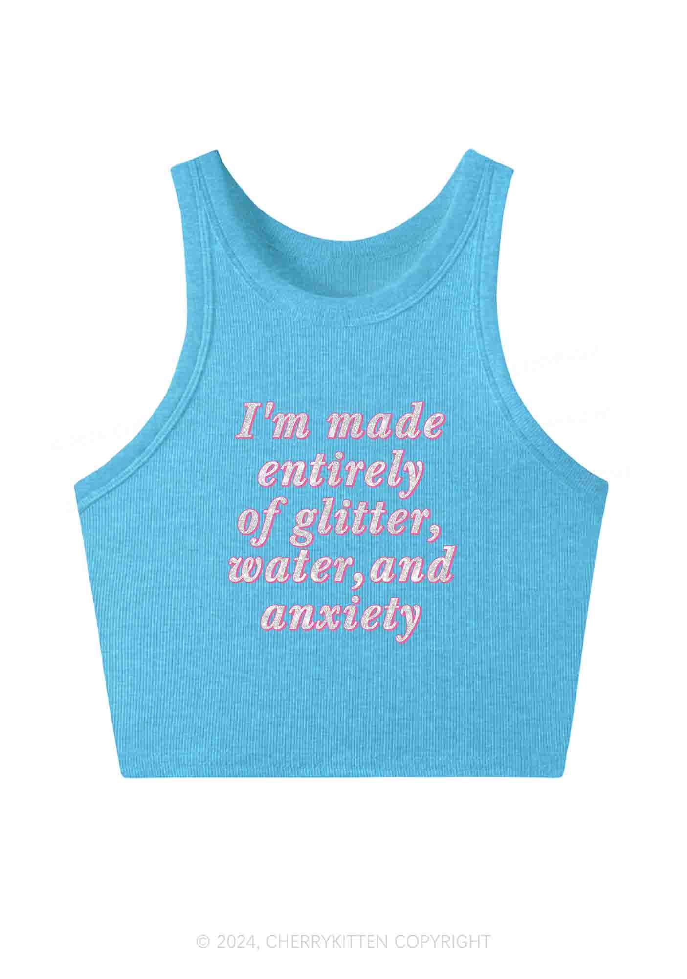 Glitter Water And Anxiety Y2K Crop Tank Top Cherrykitten