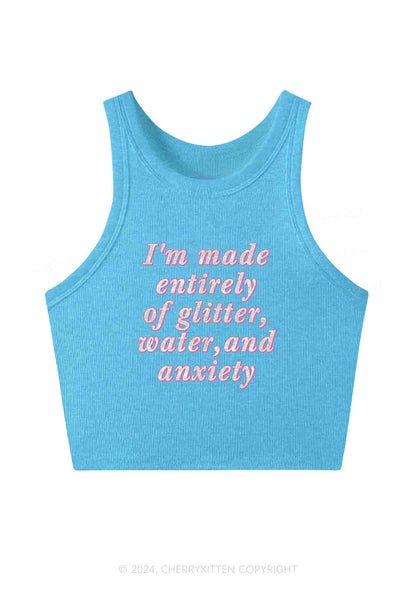 Glitter Water And Anxiety Y2K Crop Tank Top Cherrykitten