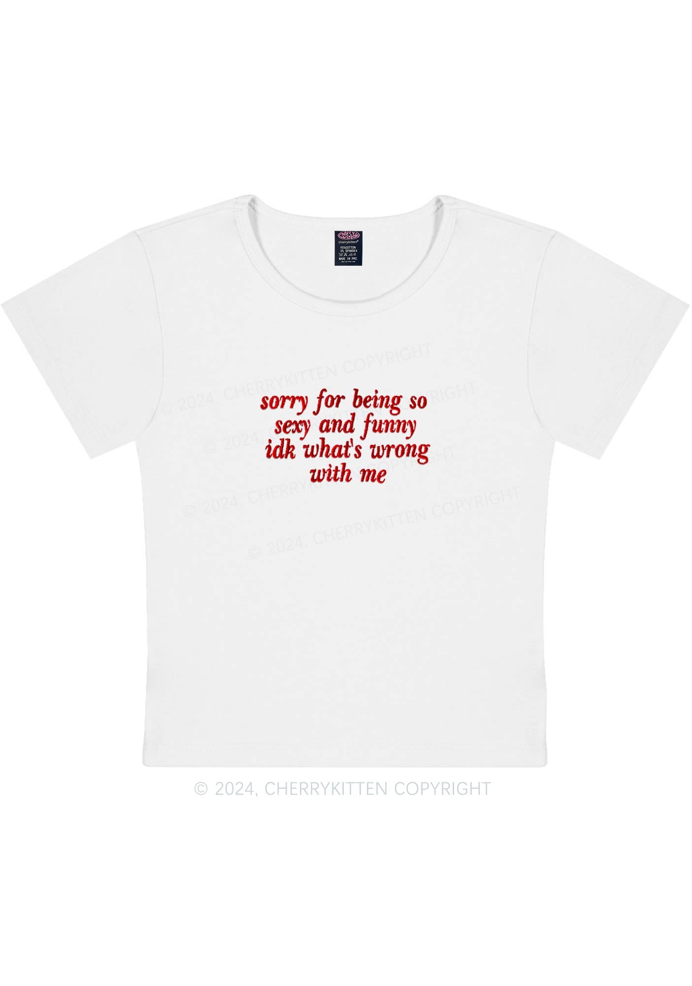 Embroidered Sorry For Being So Funny Y2K Baby Tee Cherrykitten