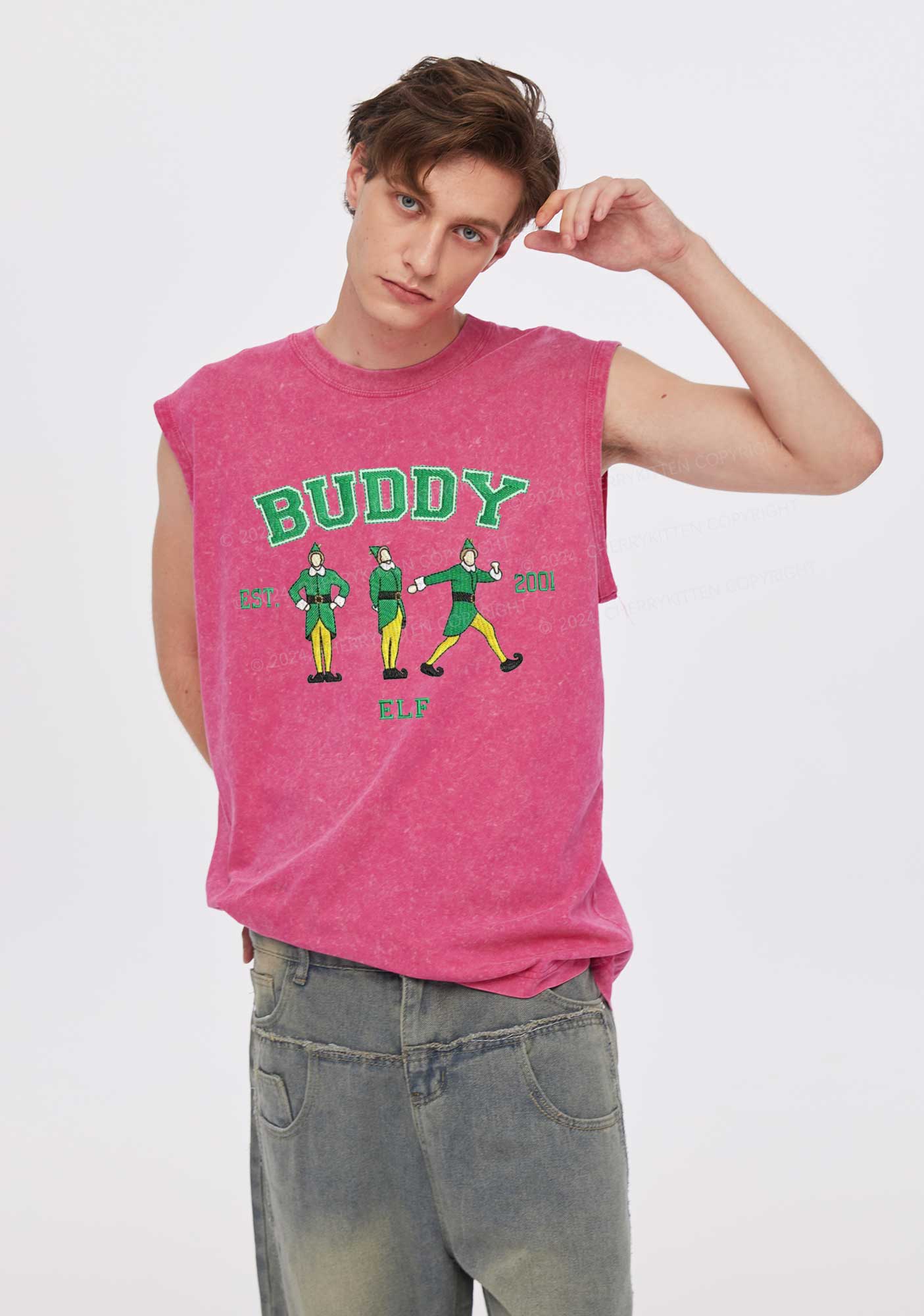 Christmas Elf Buddy Y2K Washed Tank Cherrykitten