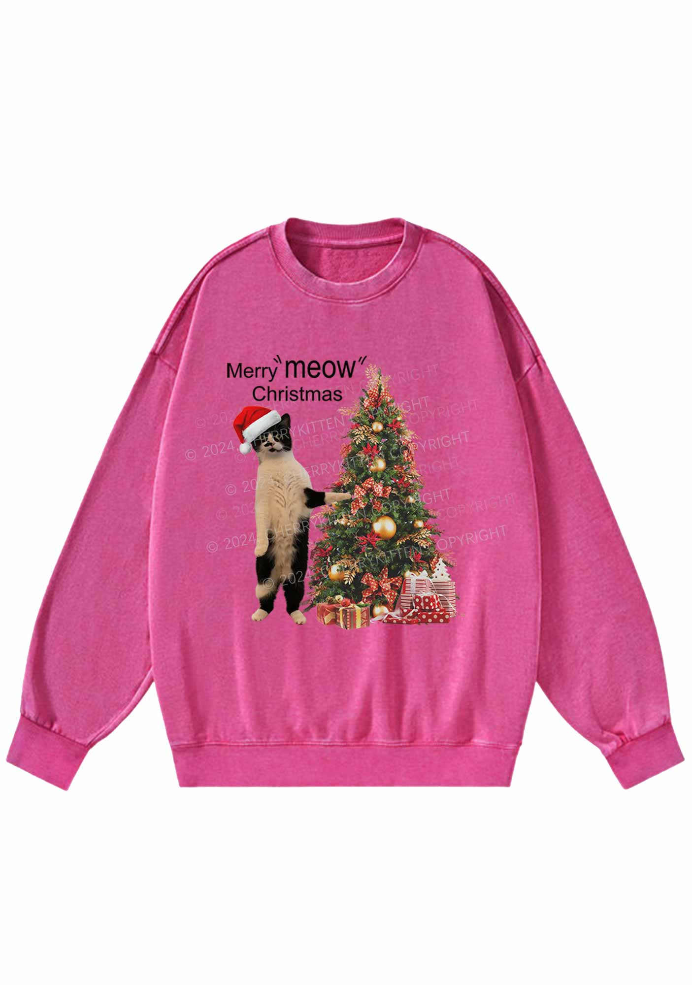 Merry Meow Christmas Y2K Washed Sweatshirts Cherrykitten