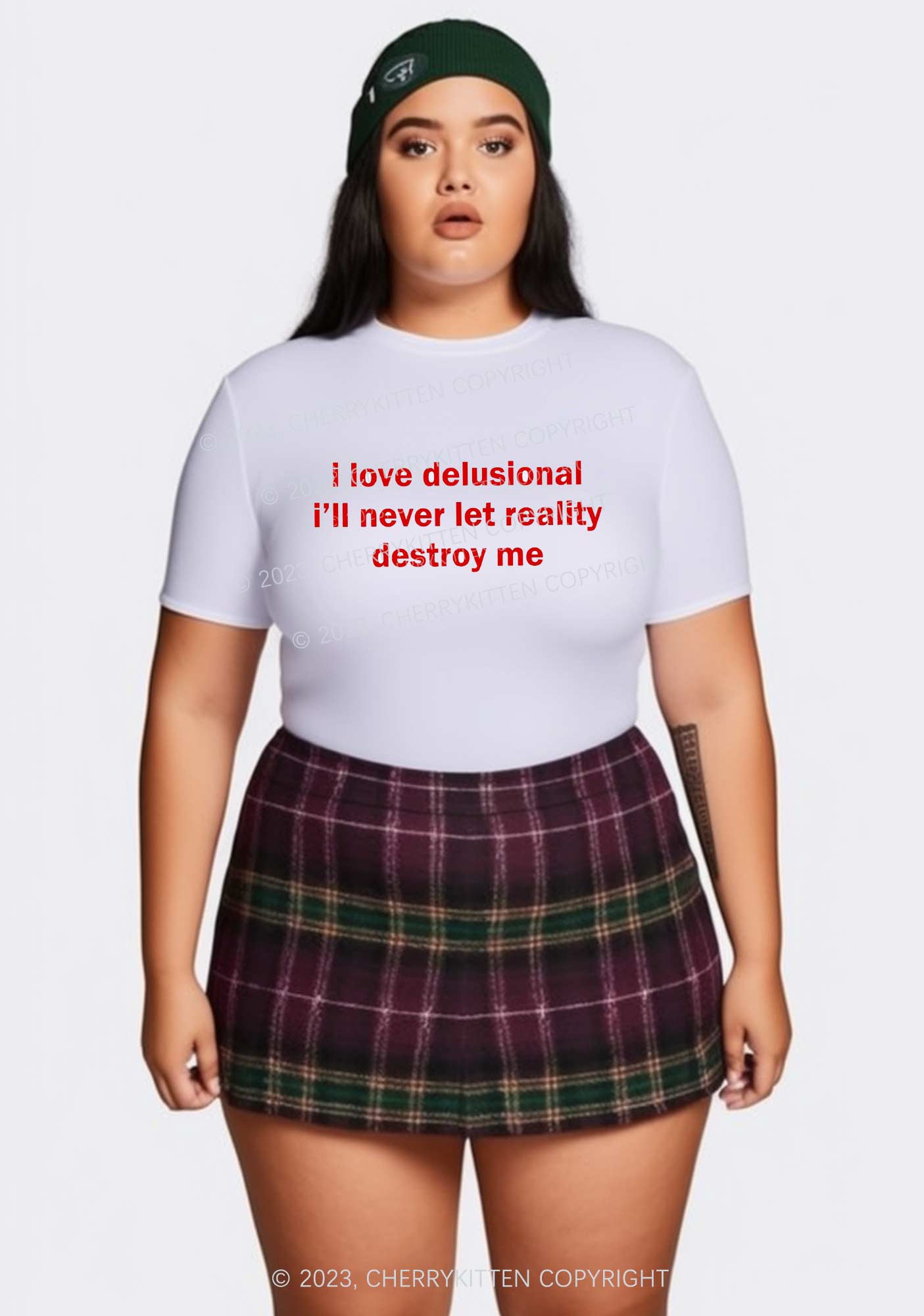 Curvy I Love Delusional Reality Y2K Baby Tee Cherrykitten