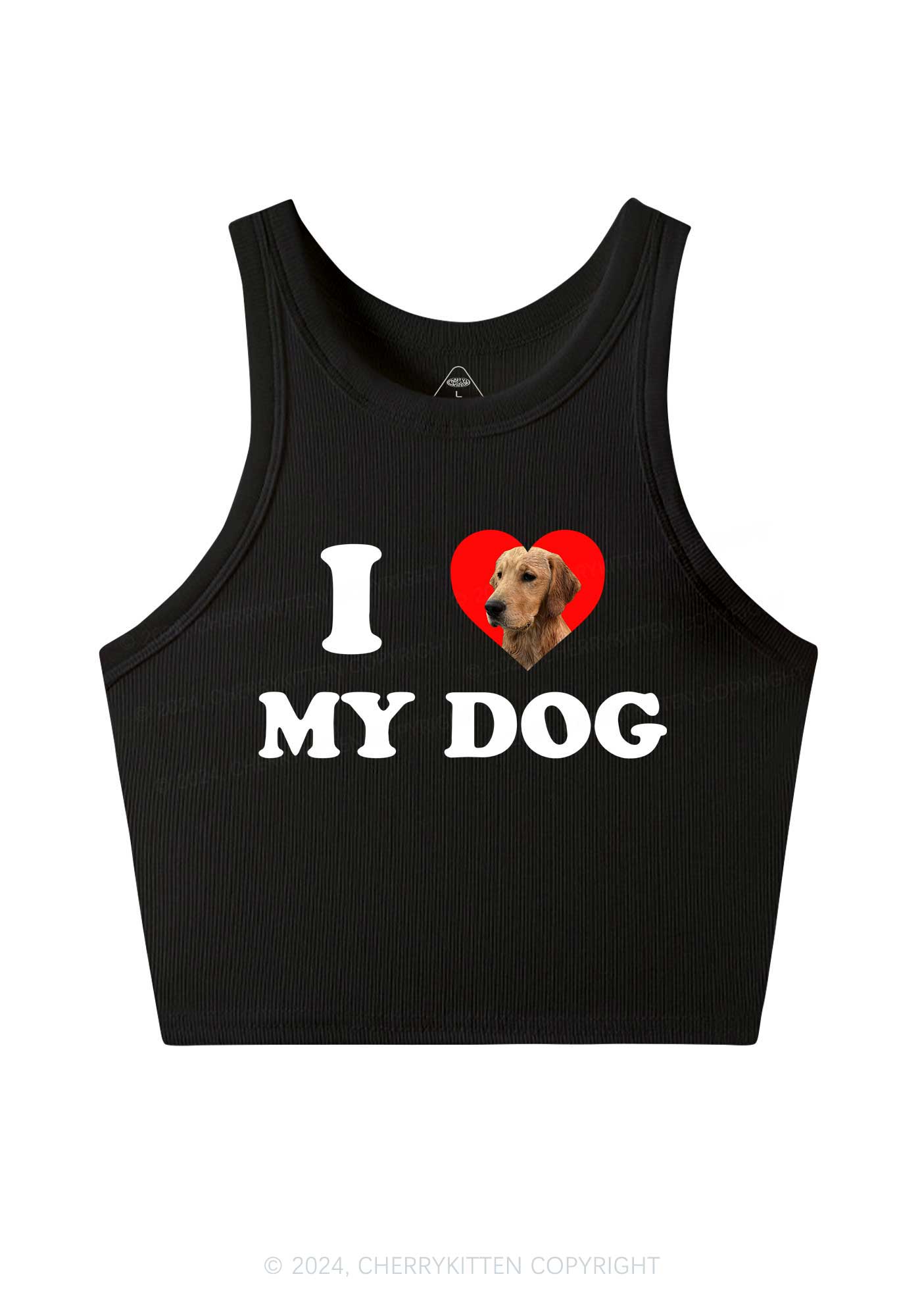 I Love My Dog Custom Photo Y2K Crop Tank Top Cherrykitten