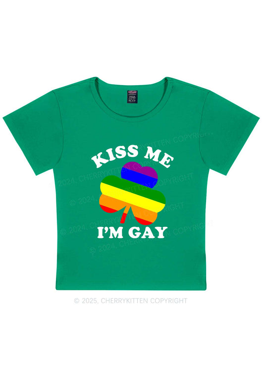 Kiss Me Im Gay St Patricks Y2K Baby Tee Cherrykitten