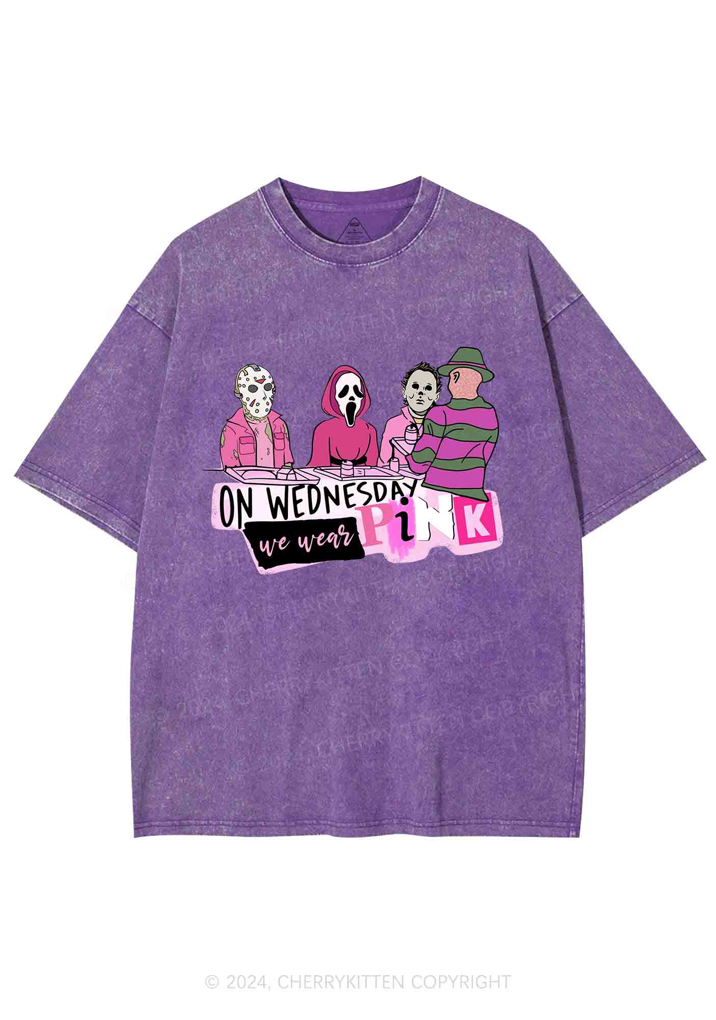 Halloween On Wednesday We Wear Pink Y2K Washed Tee Cherrykitten