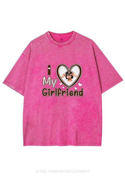 Custom Photo Brown Heart Y2K Valentine's Day Washed Tee Cherrykitten