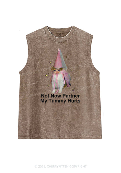 Tummy Hurts Cat Y2K Washed Tank Cherrykitten