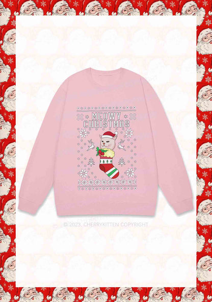 Meowy Christmas Socks Y2K Sweatshirt Cherrykitten