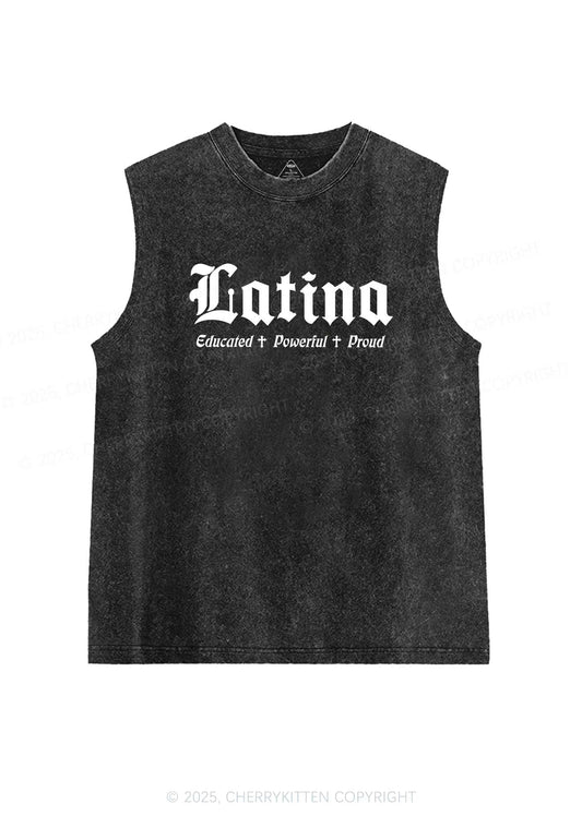 Educated Powerful Proud Latina Y2K Washed Tank Cherrykitten