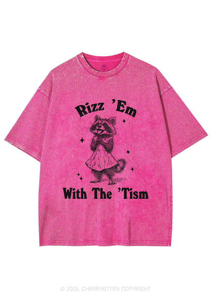 Rizz Em With The Tism Y2K Washed Tee Cherrykitten