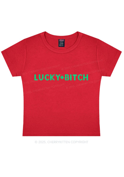 Lucky Bxxch St Patricks Y2K Baby Tee Cherrykitten