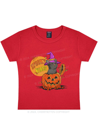 Halloween Spooky Vibes Cat Y2K Baby Tee Cherrykitten