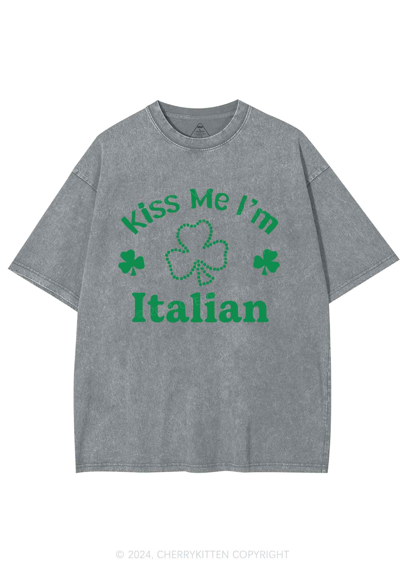 Kiss Me Im Italian St Patricks Y2K Washed Tee Cherrykitten