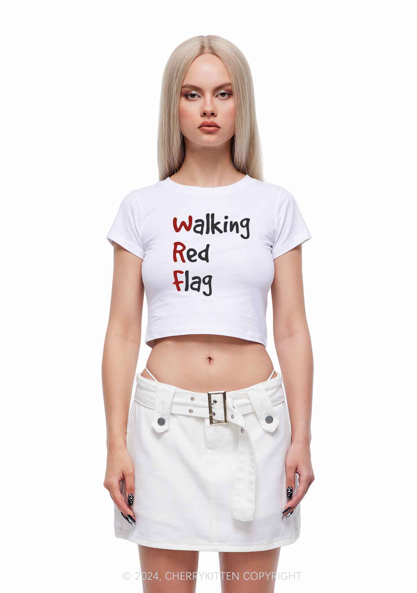 Walking Red Flag Y2K Baby Tee Cherrykitten