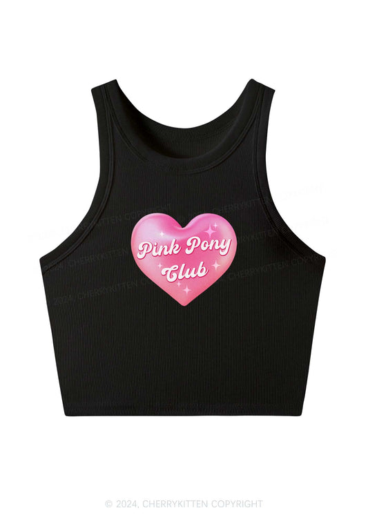 Pink Heart Pony Club Y2K Crop Tank Top Cherrykitten