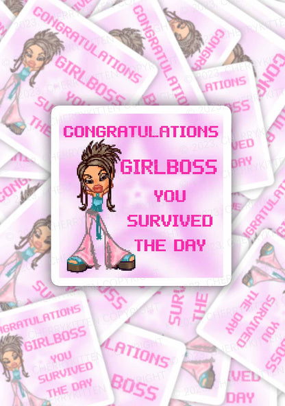 Girlboss Survived The Day 1Pc Y2K Sticker Cherrykitten