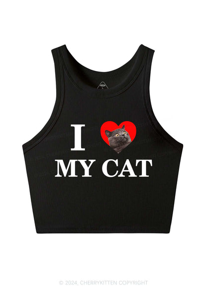 I Love My Cat Custom Photo Y2K Crop Tank Top Cherrykitten