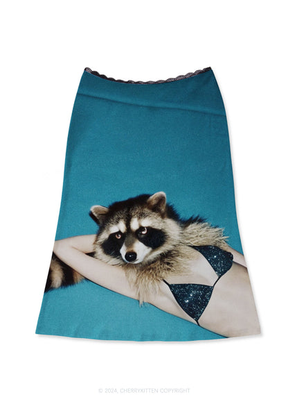 Bikini Raccoon Y2K Print Midi Skirt Cherrykitten