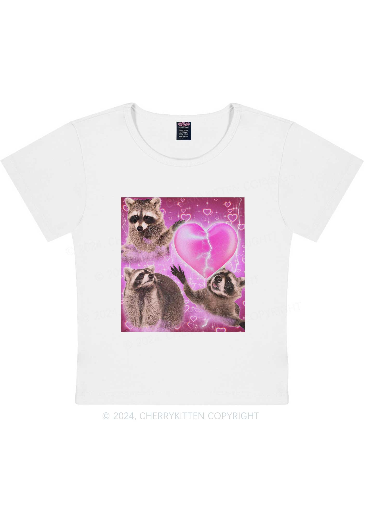 Pink Heart Raccoon Y2K Valentine's Day Baby Tee Cherrykitten