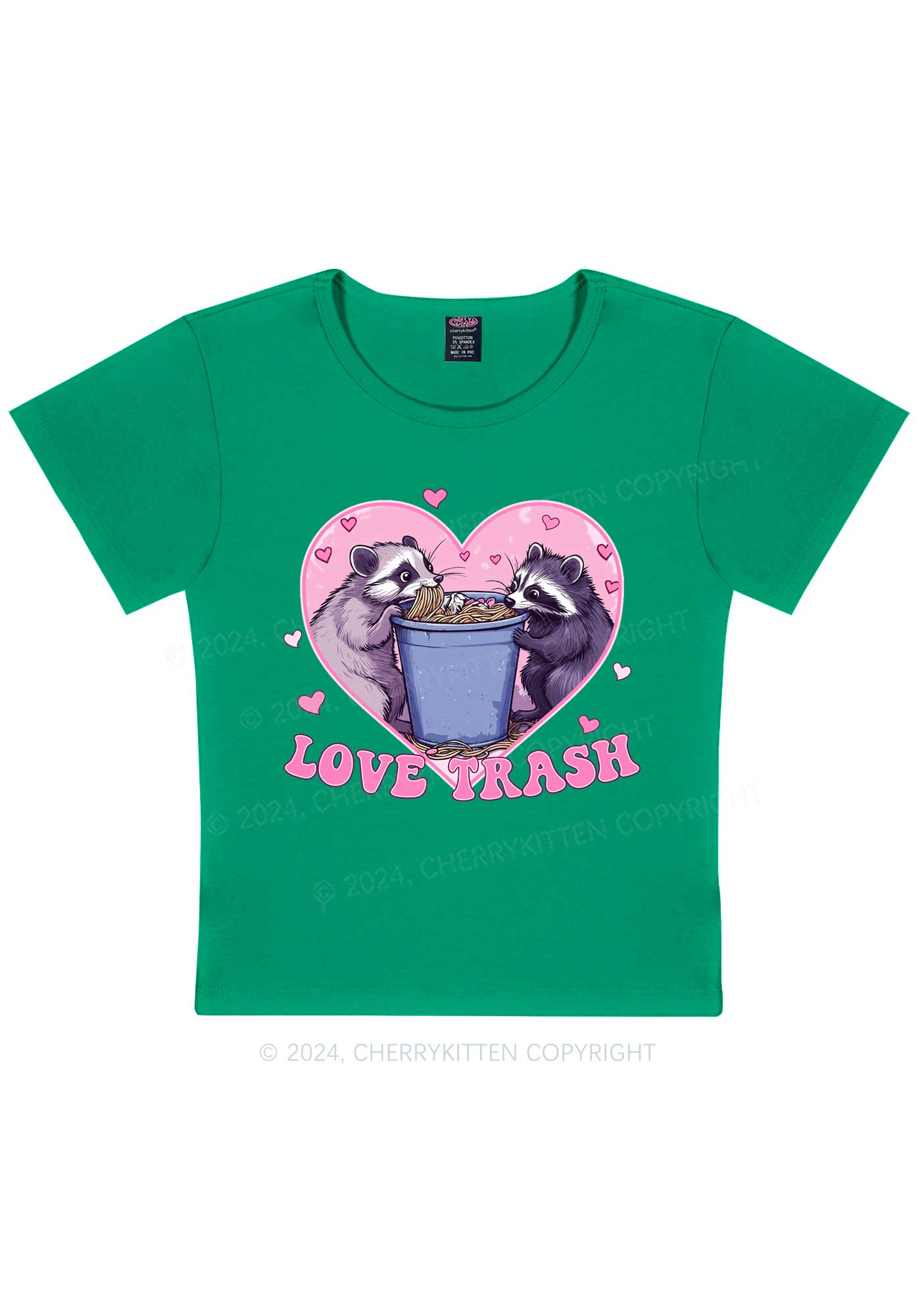 Love Trash Raccoon Y2K Valentine's Day Baby Tee Cherrykitten