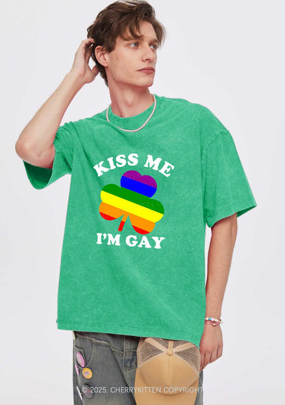 Kiss Me Im Gay St Patricks Y2K Washed Tee Cherrykitten