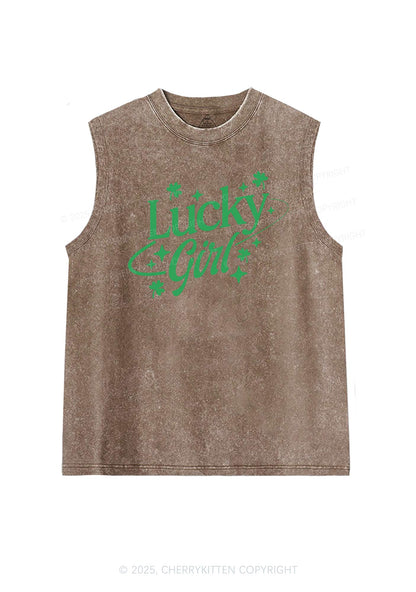 Lucky Girl Star Clover St Patricks Y2K Washed Tank Cherrykitten