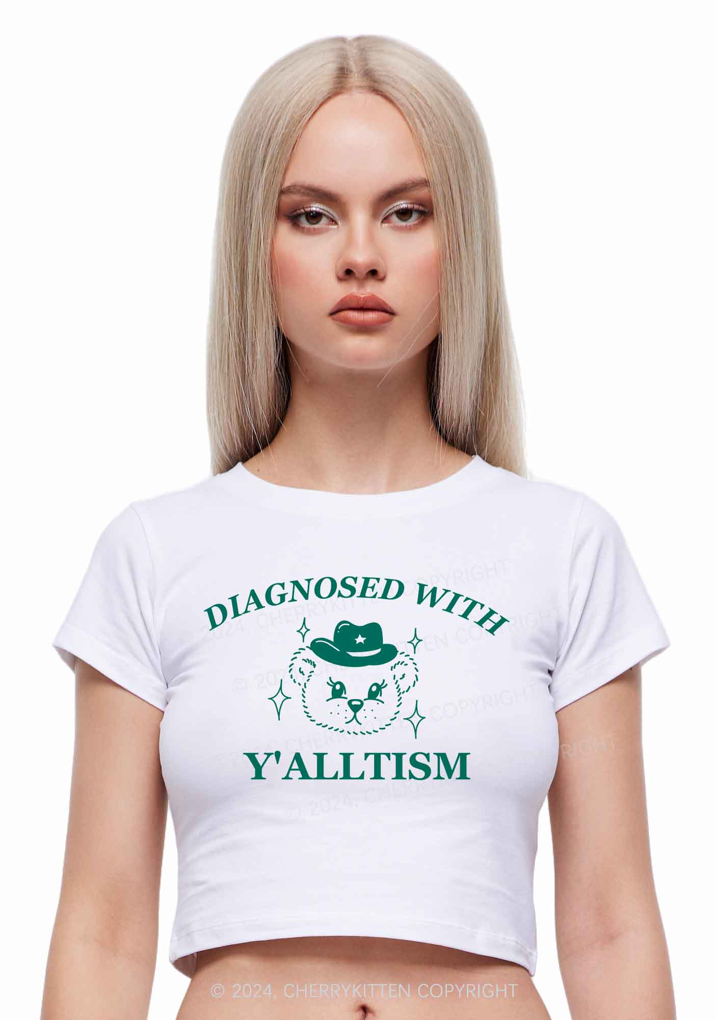 Diagnosed With Y'alltism Y2K Baby Tee Cherrykitten