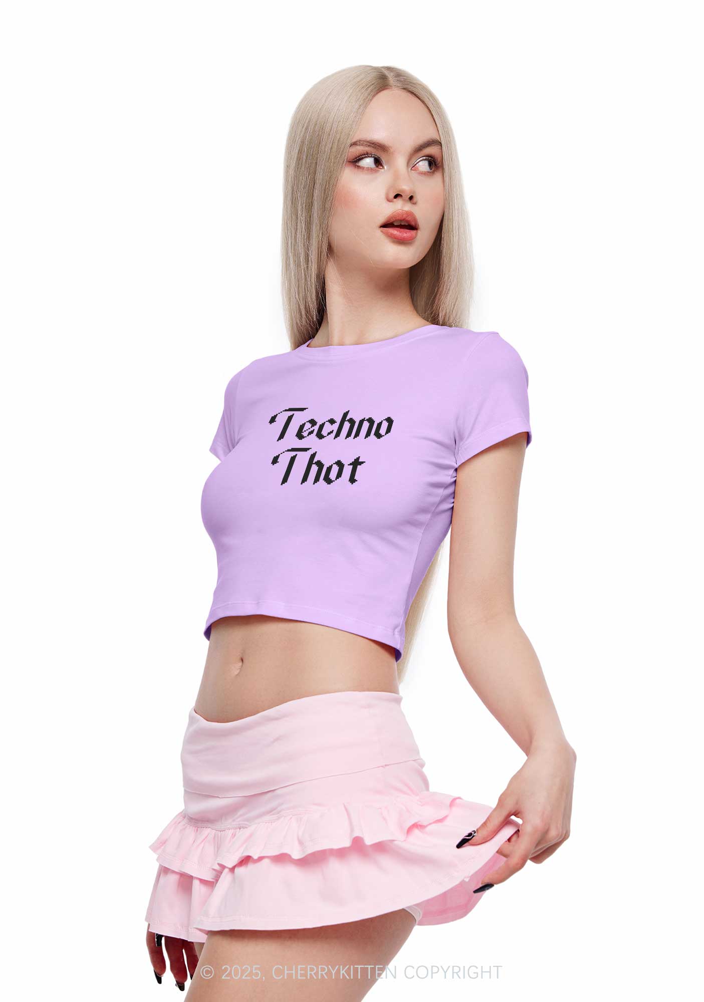 Techno Thot Y2K Baby Tee Cherrykitten