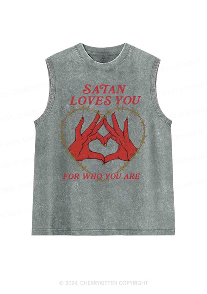 Satan Loves You Heart Halloween Y2K Washed Tank Cherrykitten