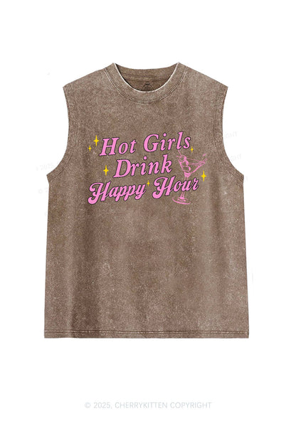 Hot Girls Drink Happy Hour Y2K Washed Tank Cherrykitten