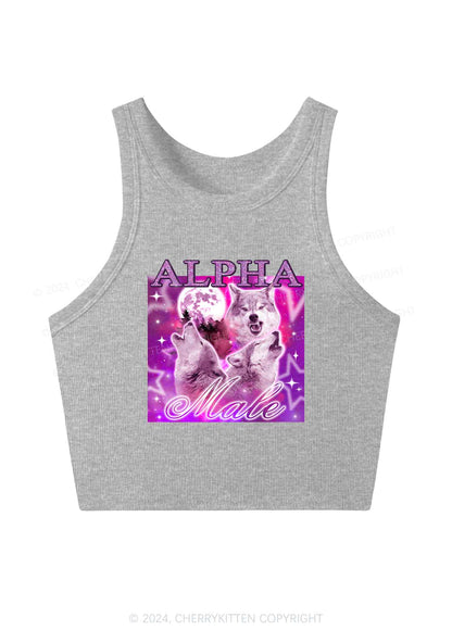 Alpha Male Wolf Y2K Crop Tank Top Cherrykitten